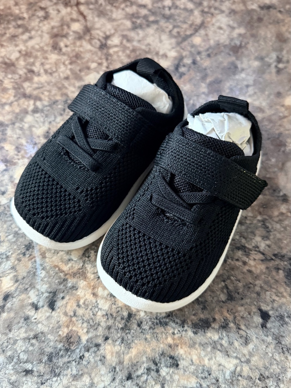 Kids Black Knit Sneakers with Easy Hook-and-Loop Closure